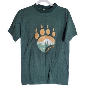 Vintage Yosemite Single Stitch T Shirt Women's Medium M Green Bear Track Nature